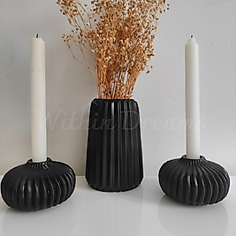 Siyah Bohem Vazo & Şamdan Seti