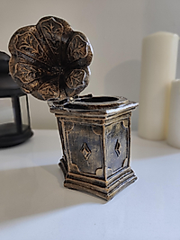 Gramofon Şeklinde Altın Eskitme Retro Obje (Saksı, Kalemlik, Biblo)