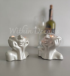 Modern Gümüş Yüz Formunda Şamdan & 2'li Set