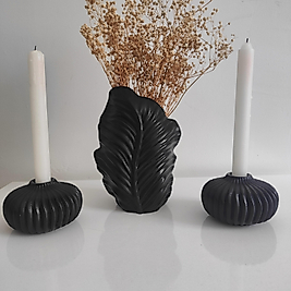 Siyah Yaprak Vazo &Bohem Şamdan Seti