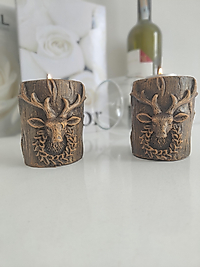 2' li Altın Eskitme Geyik Mumluk