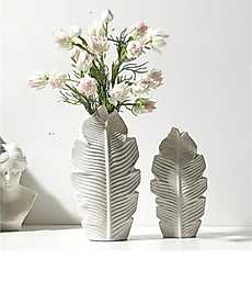 2'li Beyaz Yaprak Vazo Seti