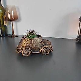 Altın Eskitme  Retro Vosvos Araba Saksı & Biblo