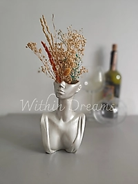 Gümüş Modern Yüz Formlu Vazo & 12x20 cm
