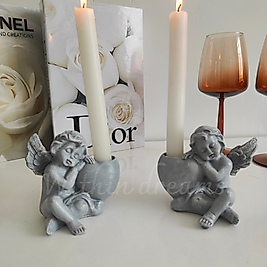 2 'li Gri Melek Şamdan Seti