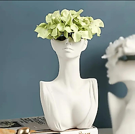 Beyaz Modern Yüz Formlu Vazo & 12x20 cm