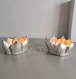 El Yapımı Gümüş Lotus Mumluk &2'li Set)