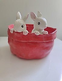 El Yapımı Tavşan Figürlü Dekoratif Saksı & Düzenleyici(20x18)