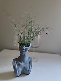 Gri Dokulu  Modern Yüz Formlu Vazo & 12x20 cm