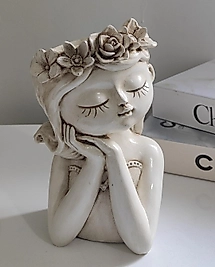 Fildişi Eskitme Uyuyan Kız Saksı & 15x20