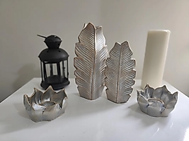 Altın Esintili Gümüş Vazo ve Lotus Mumluk Seti